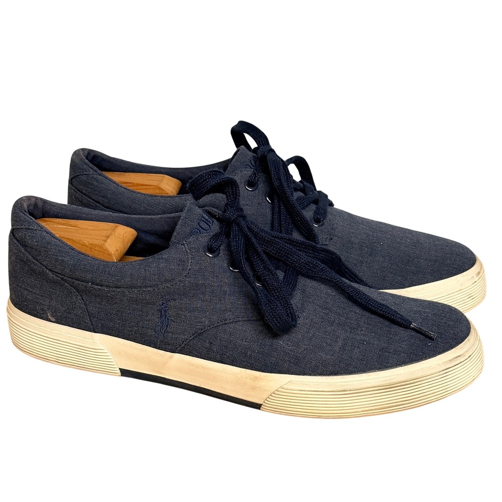 Polo Ralph Lauren Men Canvas Low Top Sneakers Navy Blue Felton Style Size 10D‎